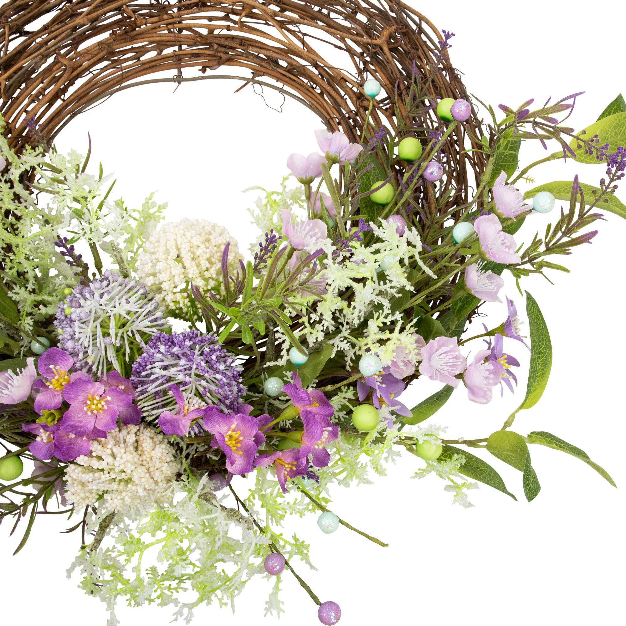 24" Purple Wildflower & Berry Half Spring Wreath